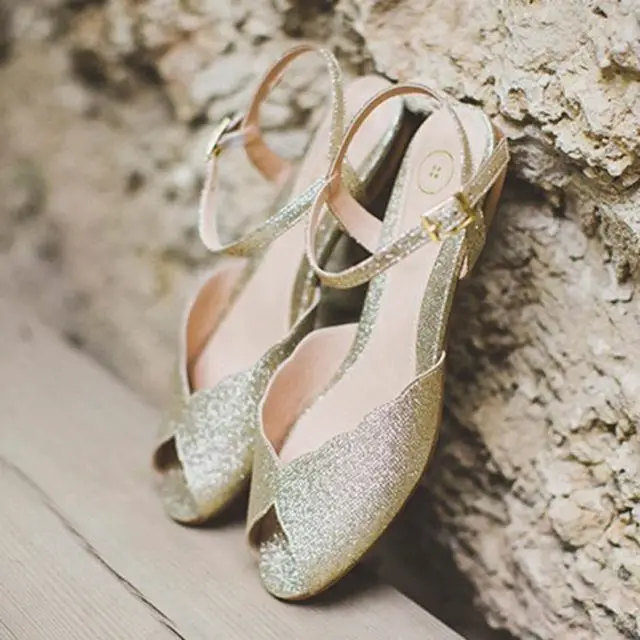 The Ahuva Sparkly Gold Vegan Bridal Flat Sandal by RoniKantorShoes 