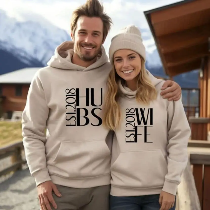 Personalized Hubs & Wife Hoodie by StudioDeSiena on Etsy - 40+ Best honeymoon gift ideas for the wedding couple - The Wedding Club
