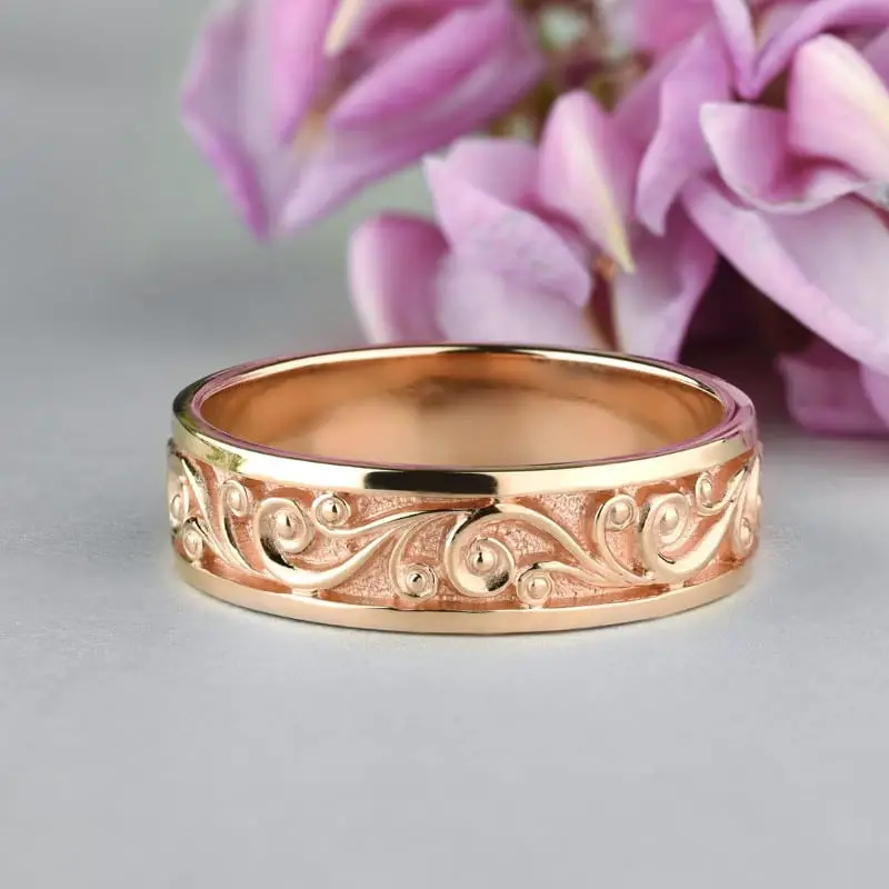 14K Gold Wedding Band by BettyJewelryEmotions on Etsy - How to Choose the Perfect Floral Pattern Wedding Band - The Wedding Club