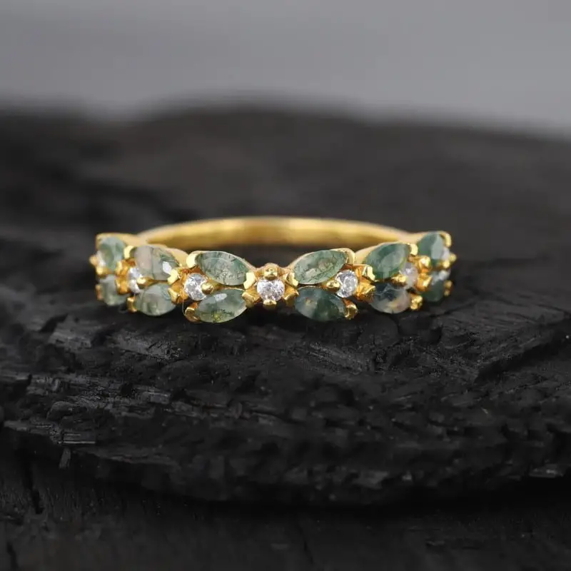 Marquise Cut Moss Agate Band by JEWELSBYASAILOR on Etsy - How to Choose the Perfect Floral Pattern Wedding Band - The Wedding Club