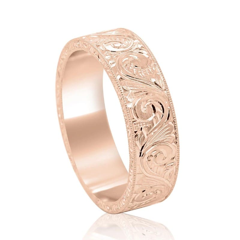 Scroll engraved men's wedding ring by OroSpot on Etsy - How to Choose the Perfect Floral Pattern Wedding Band - The Wedding Club